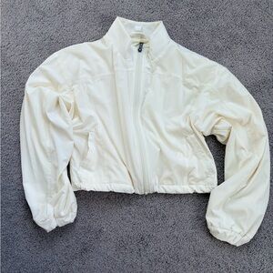 Cropped Cream Zip-Front Bomber Jacket